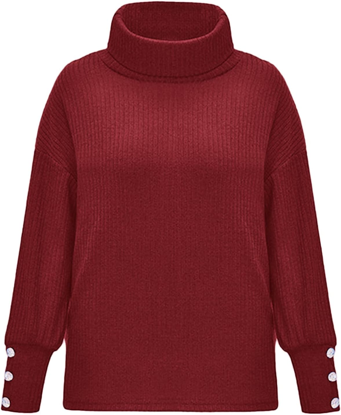 Womens 2023 Fall Pullover Sweaters Solid Long Sleeve Turtleneck Knitted Casual Button Oversized Tunic