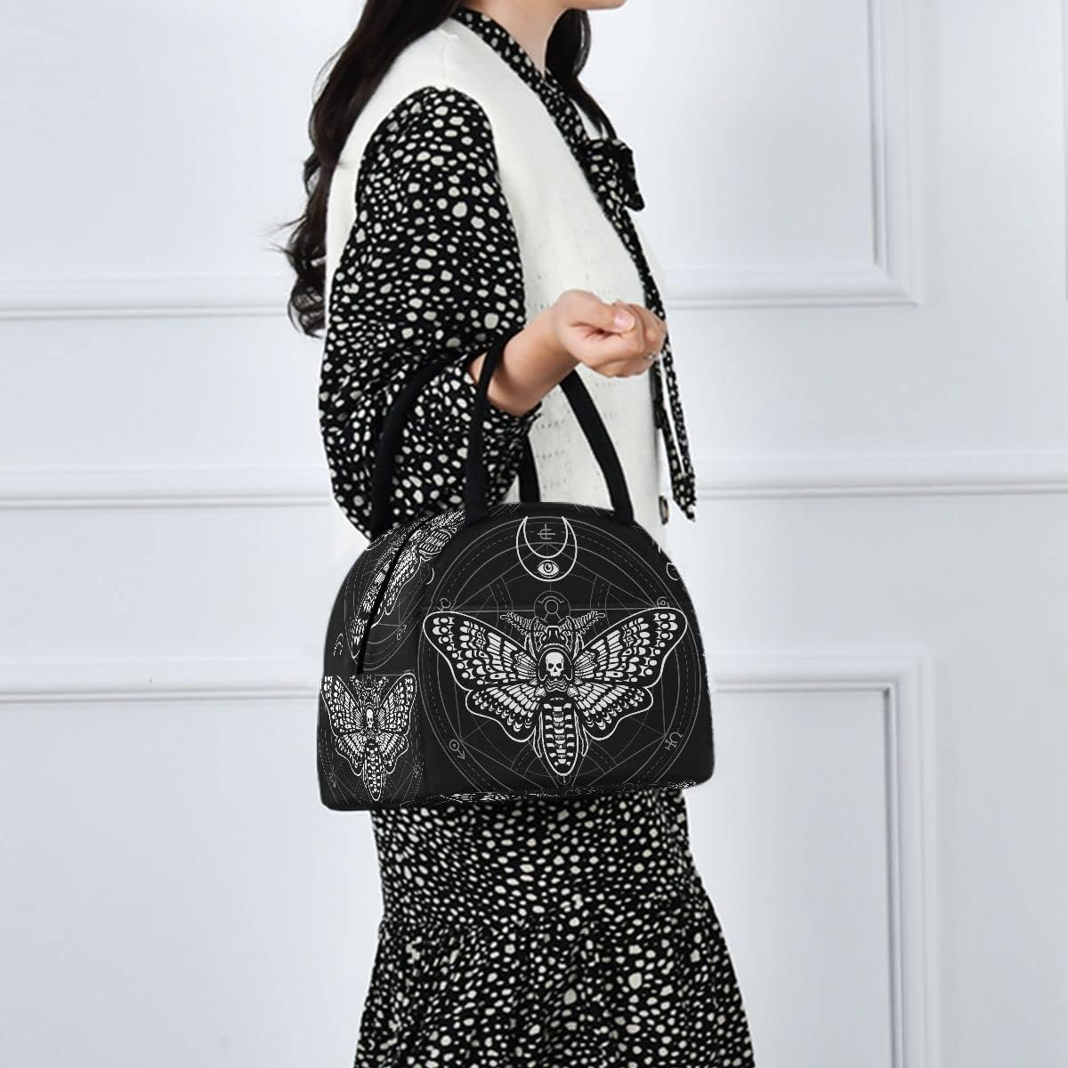 MNSRUU Bolsa de almuerzo para mujeres y hombres, bolsa de almuerzo térmica reutilizable con diseño de polilla de calavera negra, bolsa enfriadora