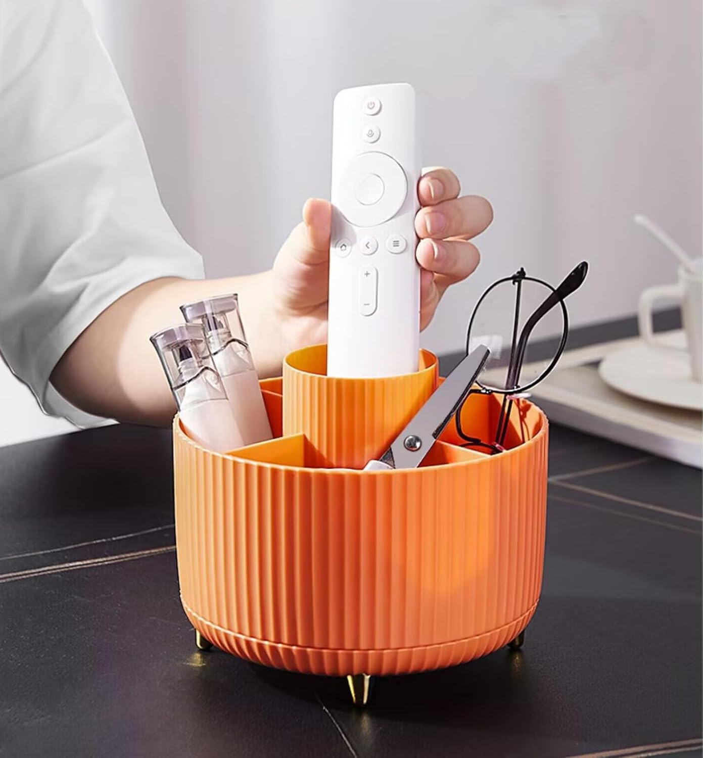 Soporte para lápices de escritorio, 5 ranuras para lápices giratorios de 360 para escritorio, organizador de suministros de papelería de escritorio,
