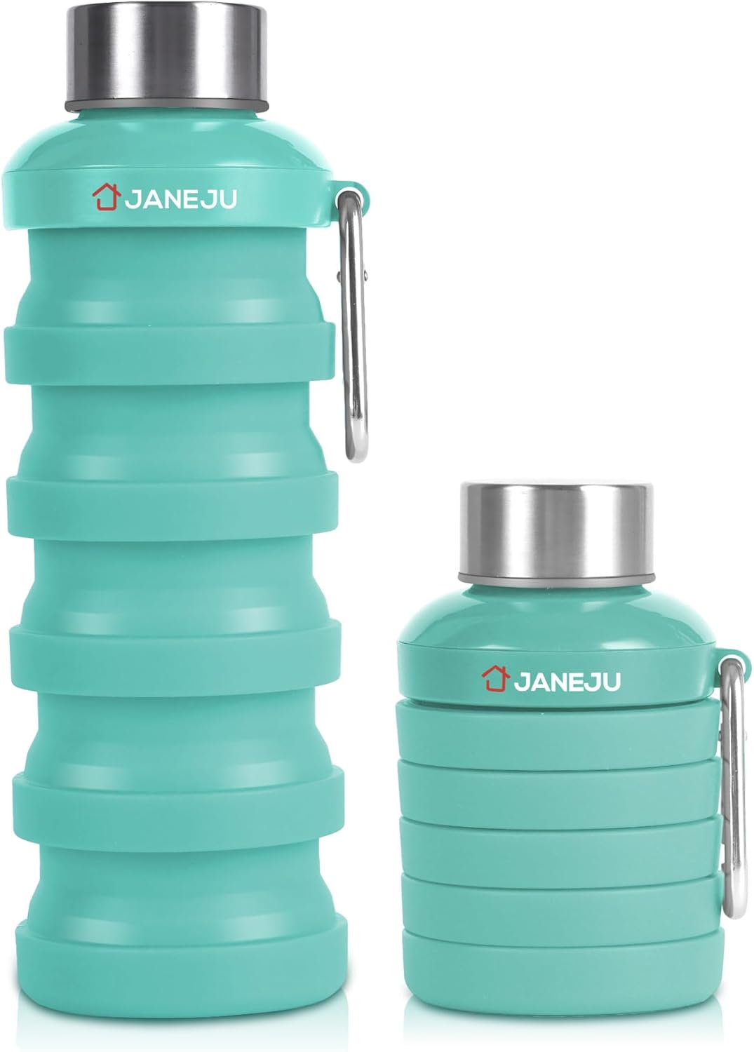 JaneJu – Botella de agua plegable de 17 onzas, sin BPA, reutilizable, portátil, ligera, plegable, con mosquetón, botella de agua deportiva portátil