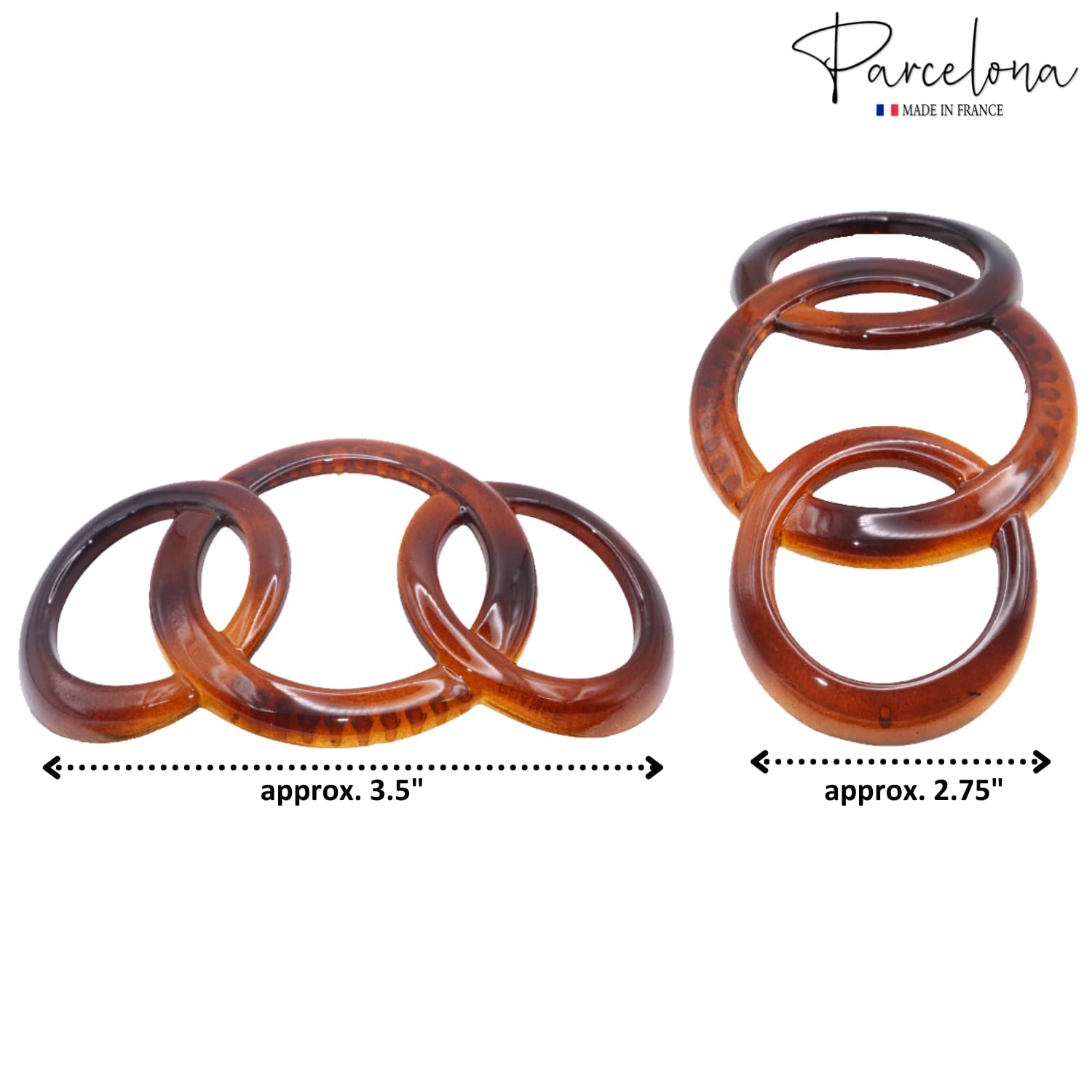 Parcelona Pasador deslizante de pelo de celuloide francés de 3.5 pulgadas con triple anillo, pasador, pasador antideslizante, cola de caballo para