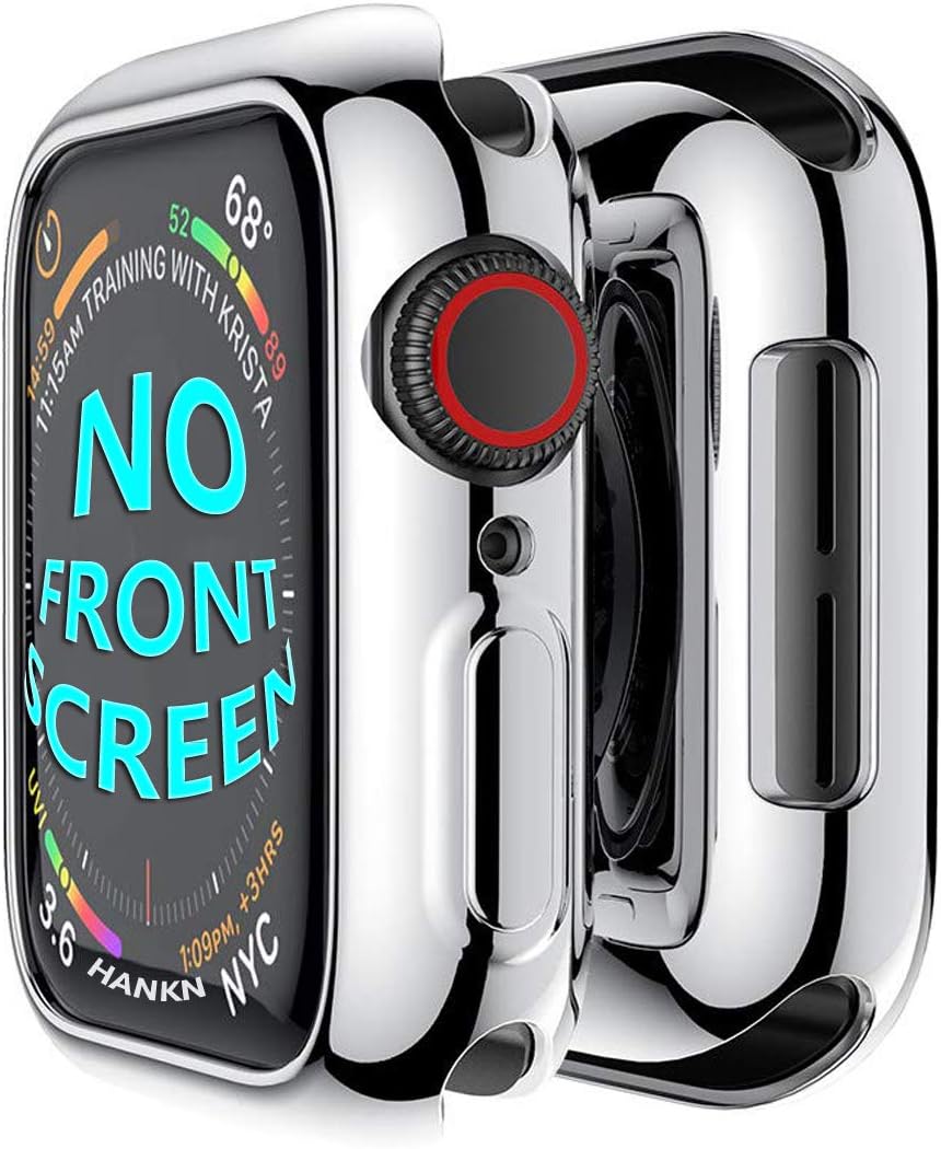 HANKN Funda para Apple Watch Series 9 8 7 1.614 in  Series 4 5 6 SE 1.575 in, TPU suave chapado a prueba de golpes Iwatch Shell Cover Bumper sin