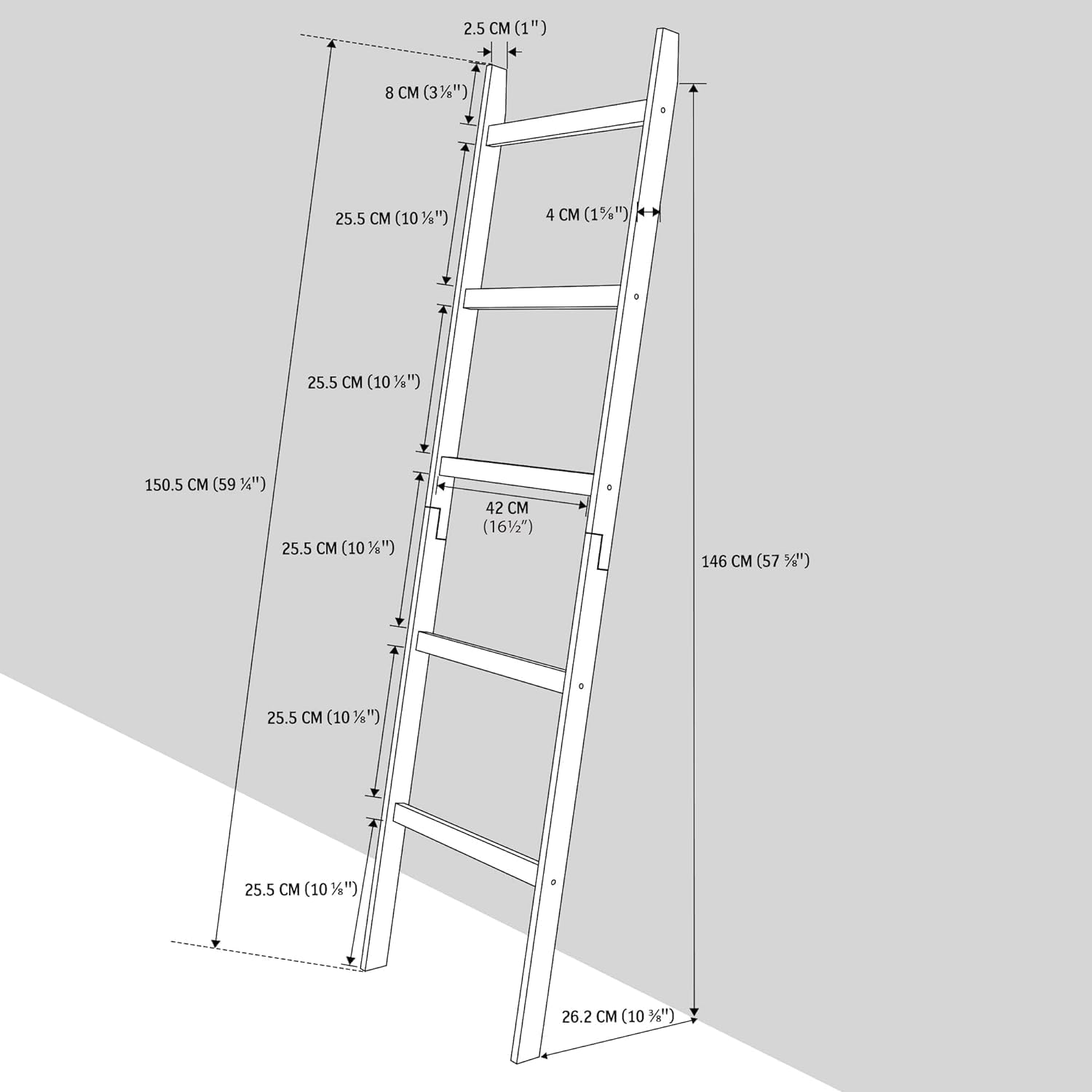 Escalera para mantas, 5 niveles de bambú elegante soporte para manta de pared, 60 pulgadas de granja y decoración rústica del hogar para salas de