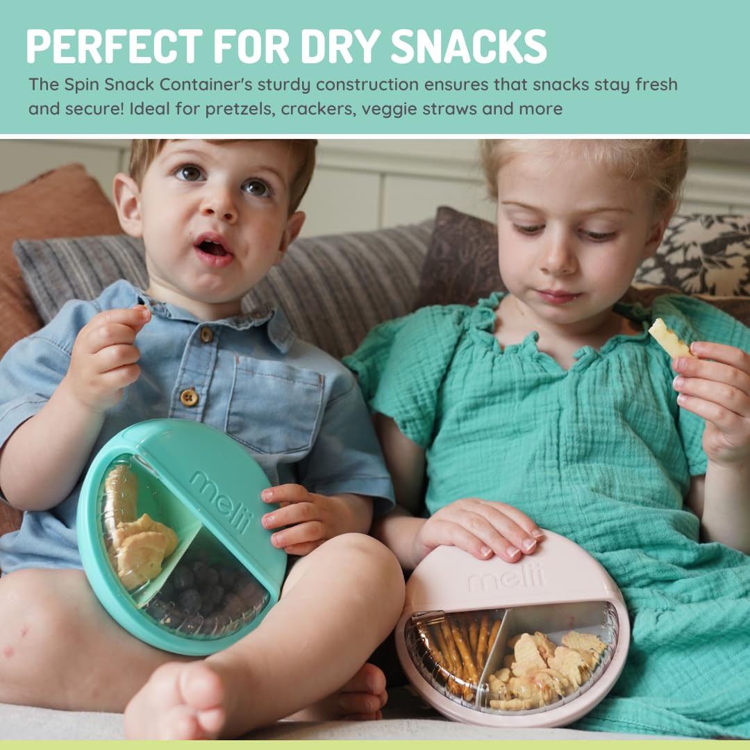 melii Contenedor giratorio para aperitivos, almacenamiento de alimentos para niños, sin BPA, apto para lavavajillas, 3 compartimentos (azul)