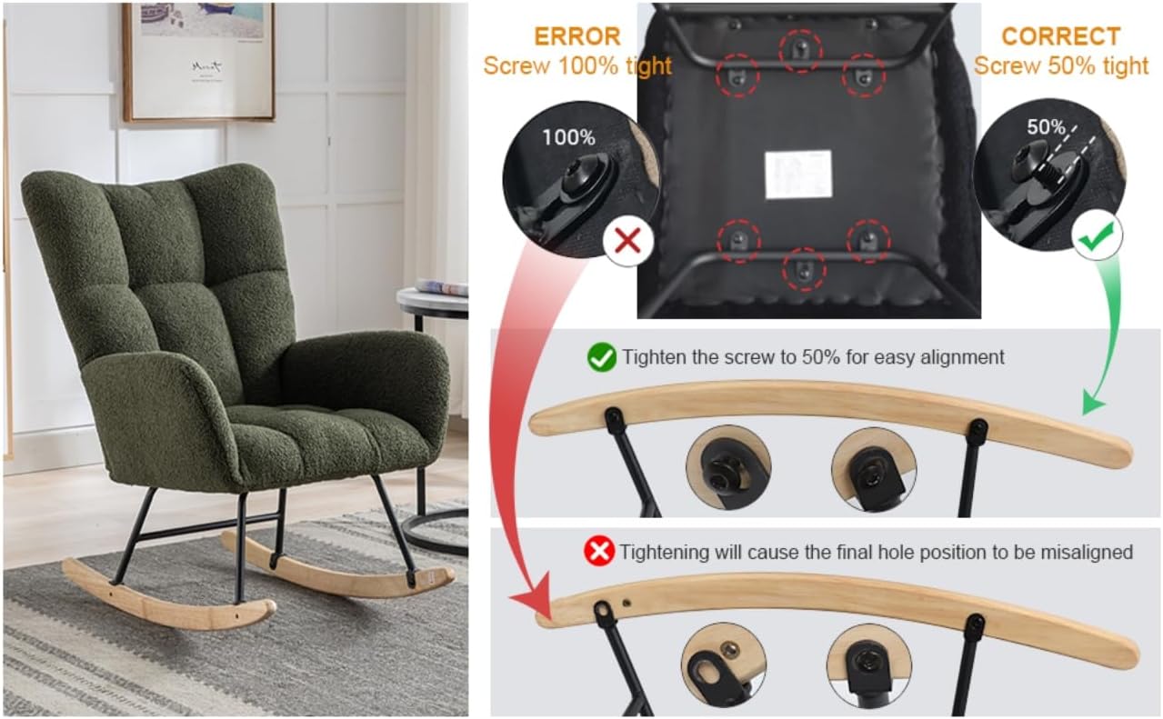 Mecedora para guardería, mecedora tapizada de tela de peluche, mecedora con bolsillo de almacenamiento, sillón con respaldo alto, cómoda silla