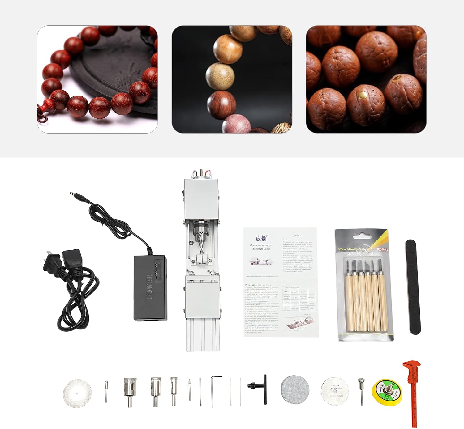 Mini máquina pulidora de cuentas de torno 12V-24VDC 96W DIY C-N-C Torno de madera Fresadora para mesa Carpintería Madera DIY Herramienta Torno Juego
