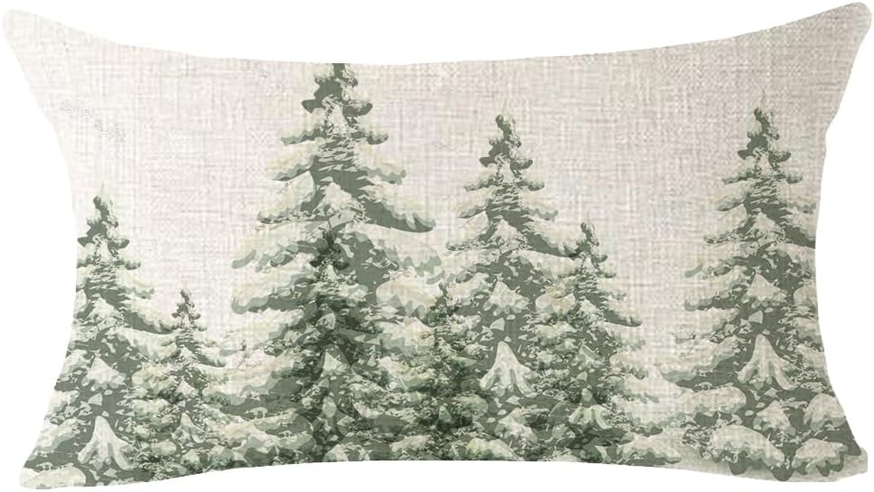 Merry Snow – Funda de cojín decorativa con diseño de pino y algodón para sofá de exteriores y hogar, 12 x 20 pulgadas (gris verde)