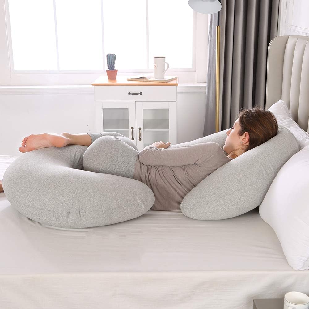 yoyomax Almohadas de embarazo, en forma de C, almohada de maternidad de cuerpo completo, almohada de espuma viscoelástica con funda de jersey
