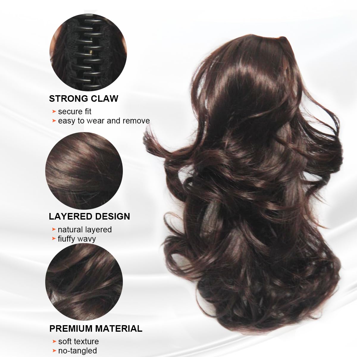 shufang Extensión de cola de caballo corta con clip de garra, cordón de sujeción de mandíbula falsa, pieza de cabello ondulado, cola de caballo