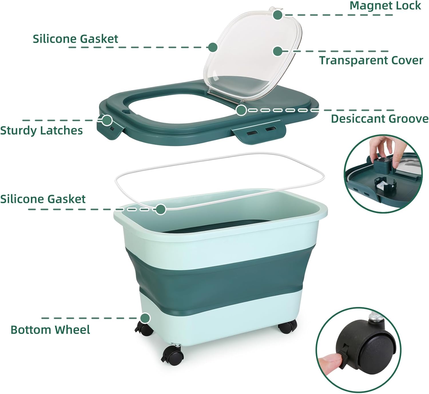 ShineMe Contenedores de almacenamiento de alimentos para mascotas de 20 libras, contenedor plegable de comida para perros con tapa hermética, taza