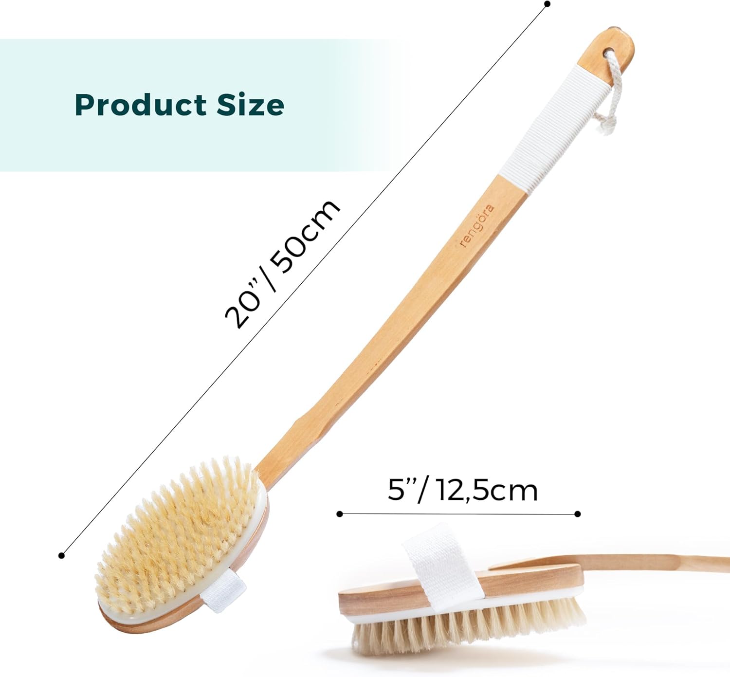 Back Scrubber for Shower – Exfoliating Body Scrubber – 20″ Long Handle – Natural Boar Bristle Shower Scrubber & Body Brush for Showering – Ideal