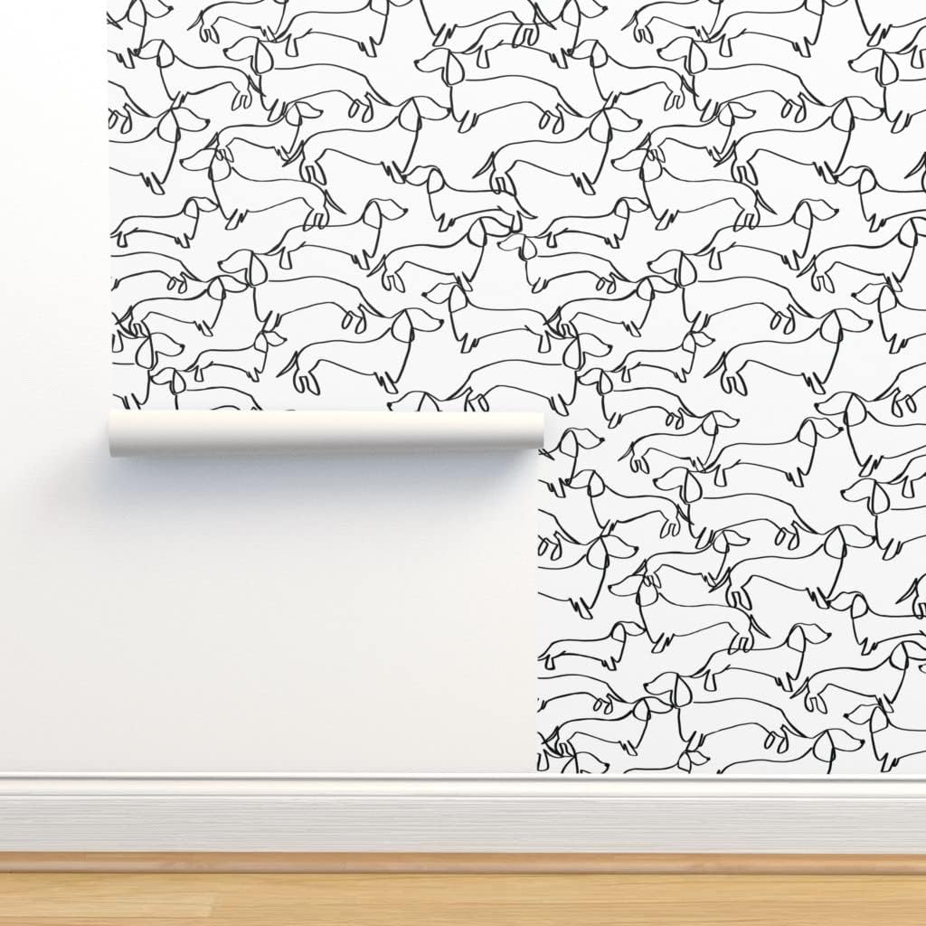 Spoonflower Papel tapiz para despegar y pegar, diseño de líneas blancas y negras de perro salchicha Weiner Dogs Papel pintado extraíble personalizado