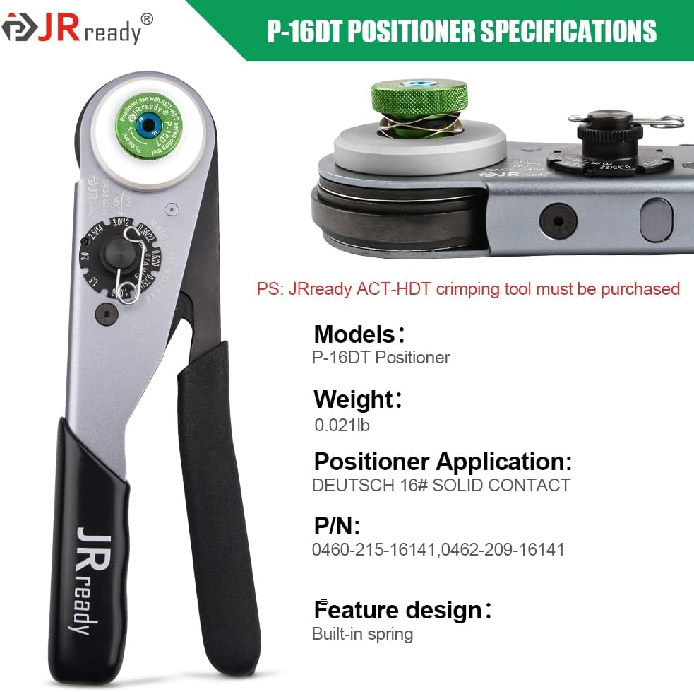 JRready Posicionador P-16DT-NUEVO para contactos de crimpado de herramienta de crimpado ACT-HDT adecuado para contactos sólidos #16 Deutsch DT y