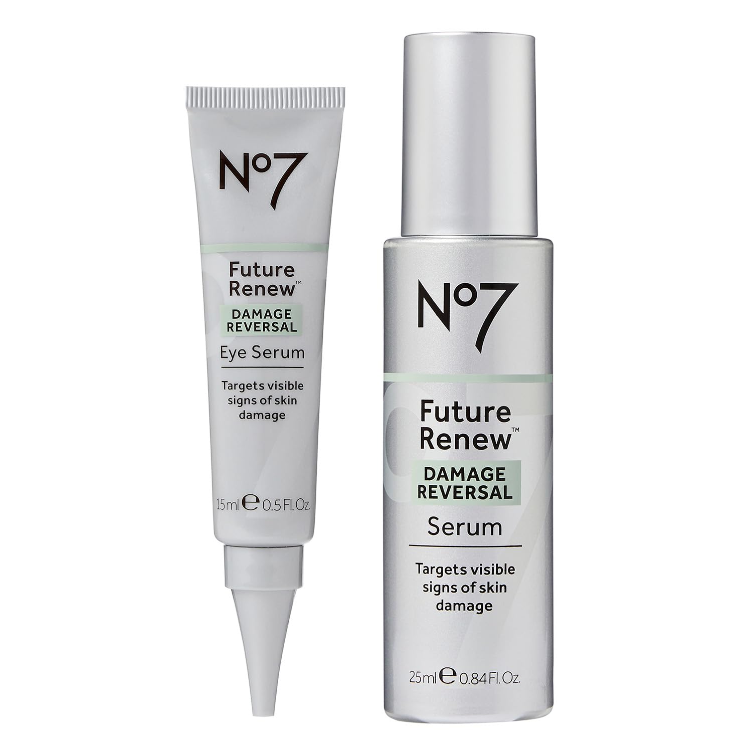 No7 Paquete Future Renew  Suero facial de reversión de daños (0.8 onzas líquidas) y suero para ojos (0.5 fl oz) para piel dañada y envejecida