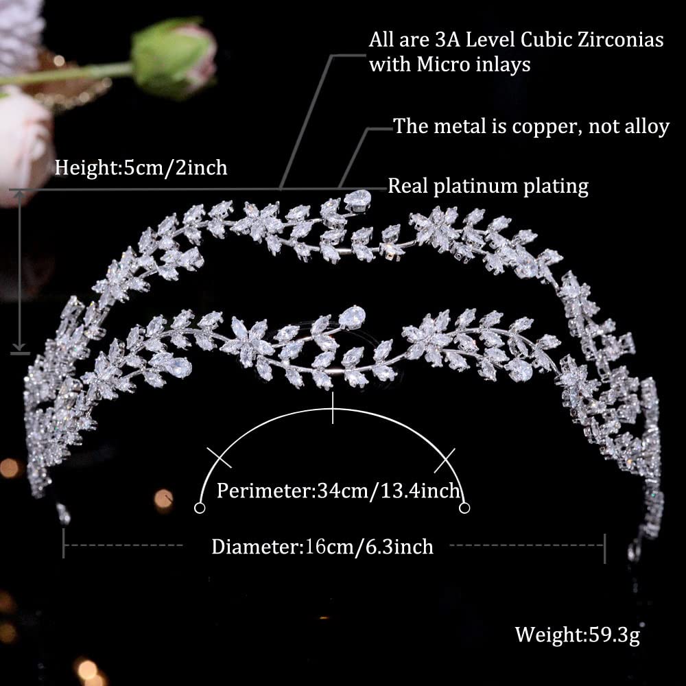 Jorsnovs Tocado de boda para novia hecho a mano con circonita cúbica transparente, accesorios para el cabello para mujer