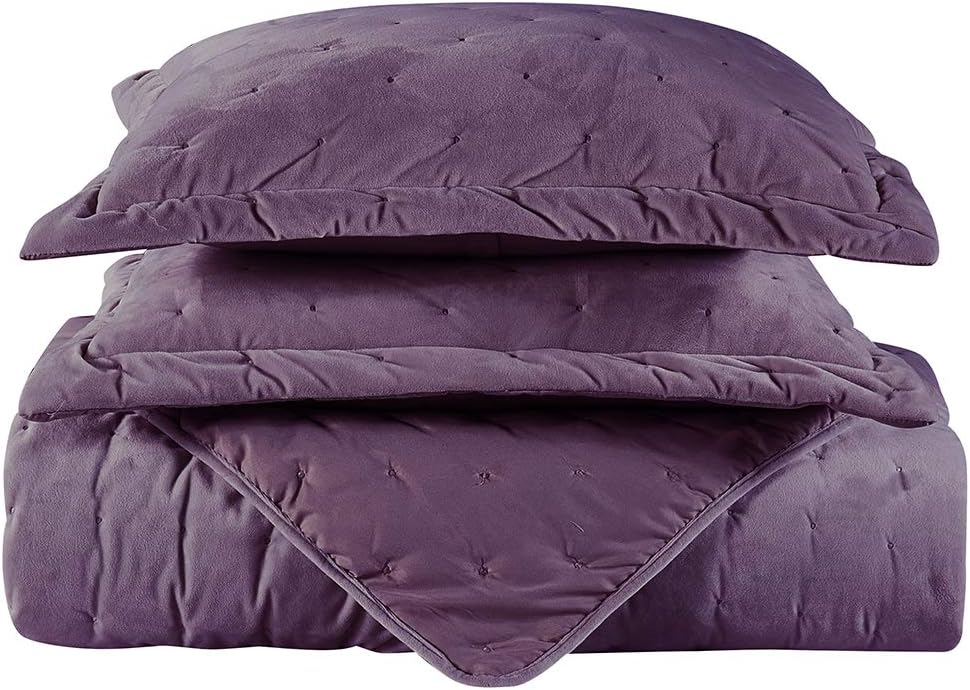 Royal Hotel Bedding Edredón de terciopelo esponjoso tamaño Queen, terciopelo morado de 92 x 96 pulgadas, juego de 3 piezas, edredón de lujo de gran