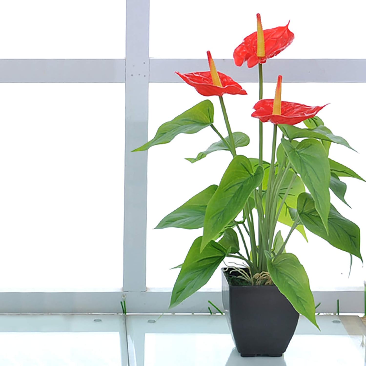 Plantas falsas de iris artificiales con jarrón, flores sintéticas para exteriores, bonsái roja, flor verde cala, flores artificiales para macetas de