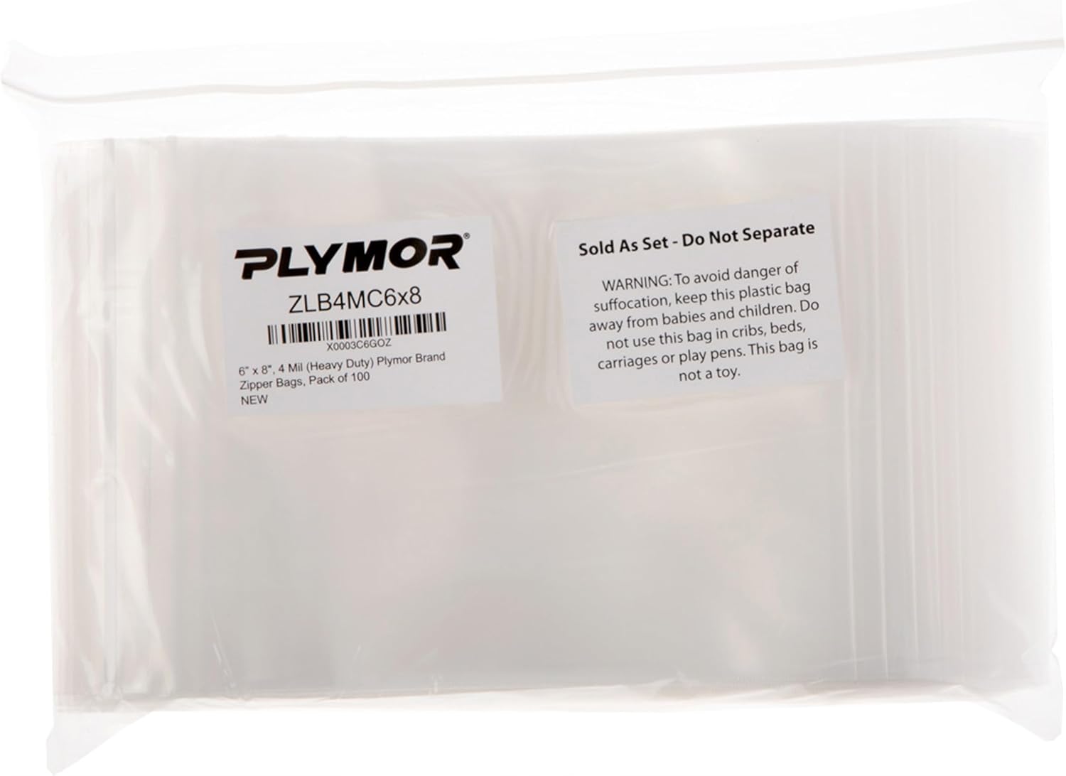 Plymor Bolsas de plástico resistente con cierre con cremallera, 4 mil, 6 “x 8” (paquete de 100)