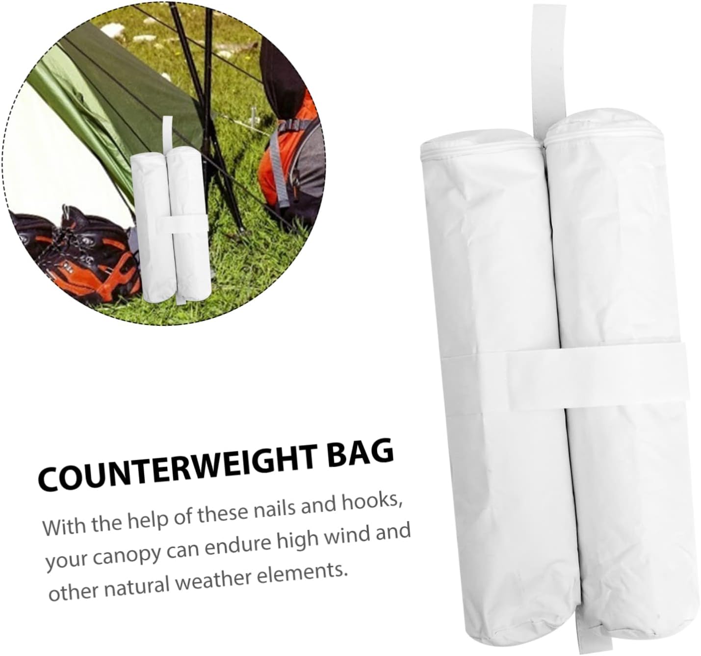 Bolsas de arena para toldo, 4 unidades, color blanco, resistente, resistente al viento, toldo para exteriores, toldo, pesos, marco de soporte,