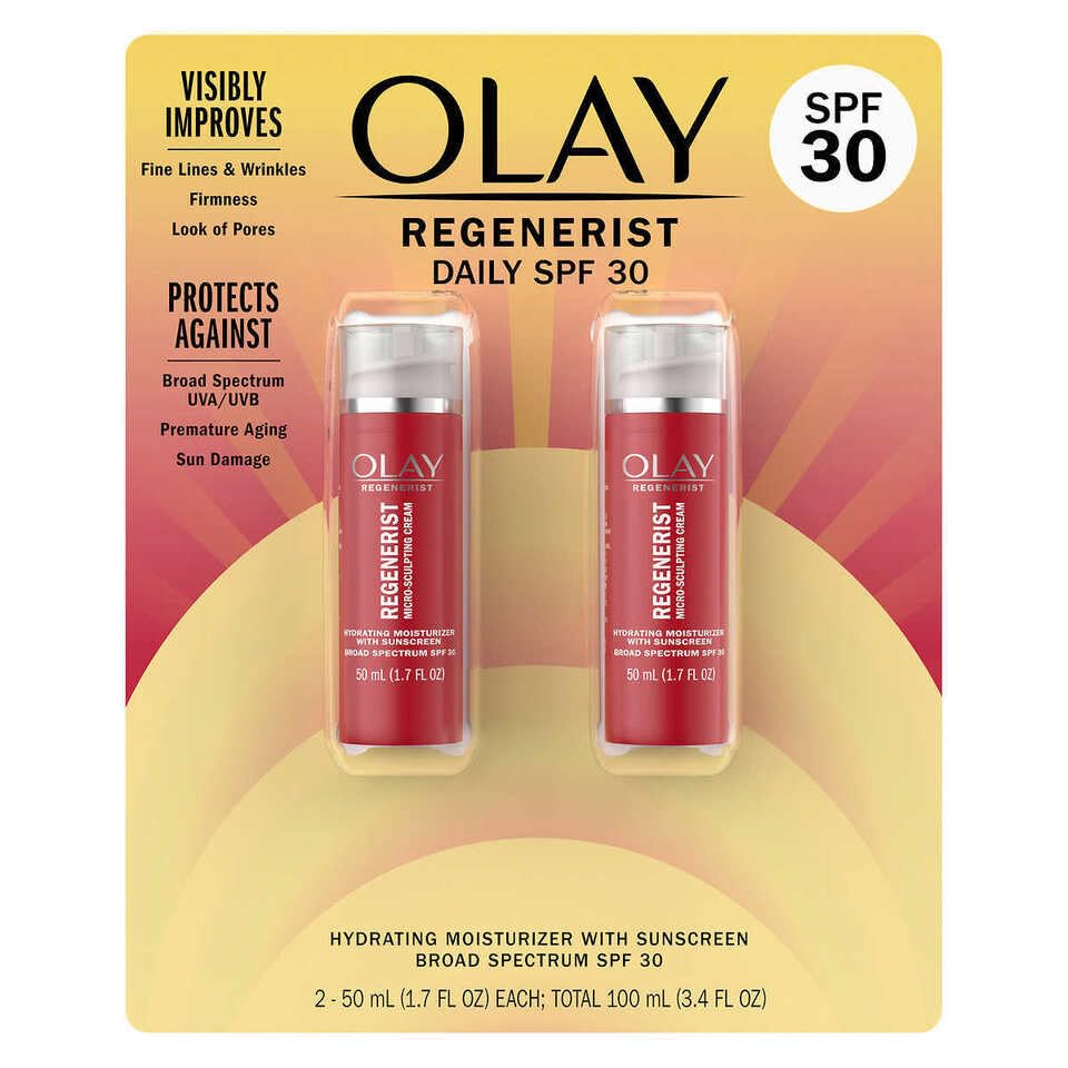 Olay Crema hidratante facial regenerista con protector solar SPF 30 para antienvejecimiento avanzado, 1.7 onzas líquidas (paquete de 2)