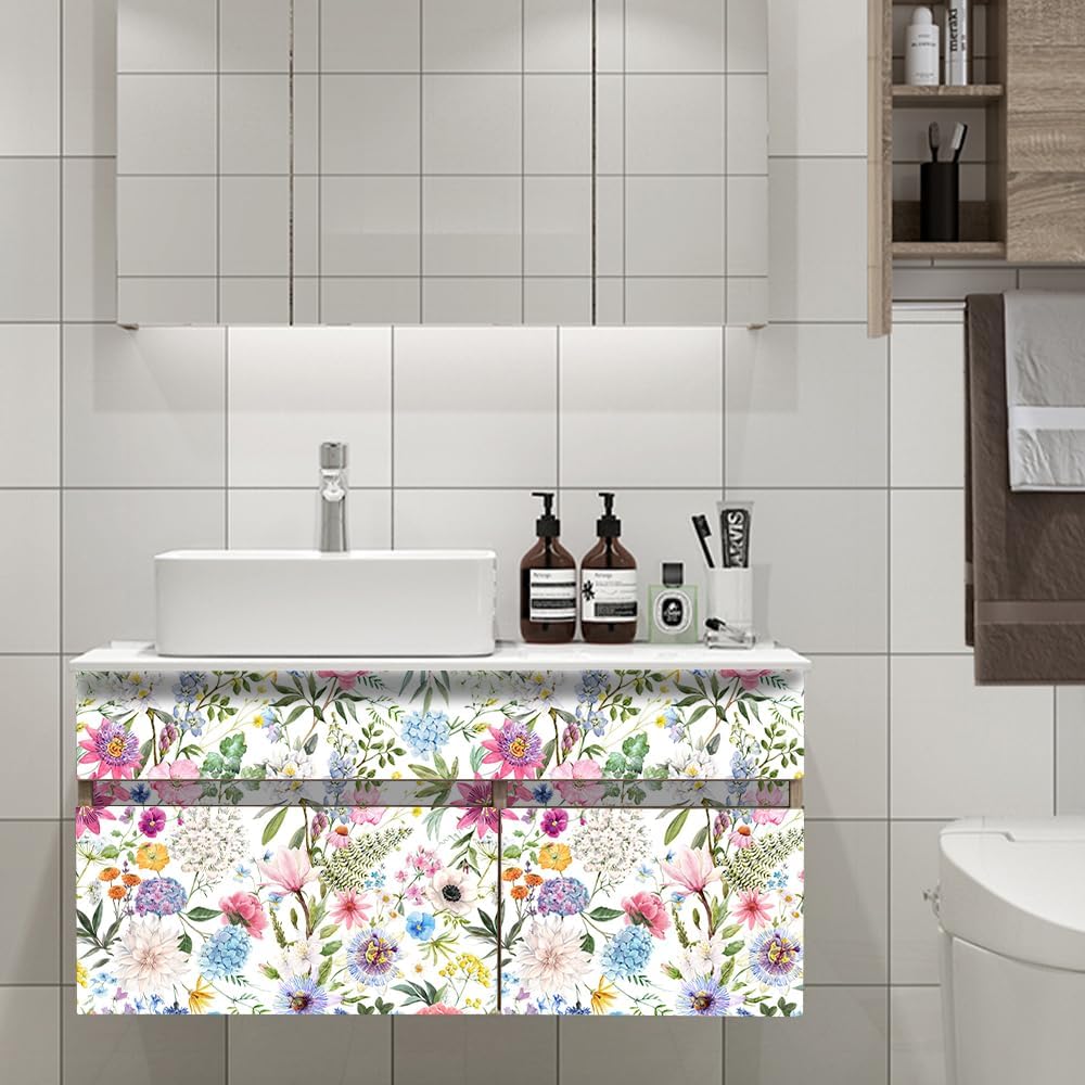 COKCOKR Papel tapiz floral bohemio para despegar y pegar, papel de contacto floral y hojas, papel de contacto extraíble impermeable, autoadhesivo