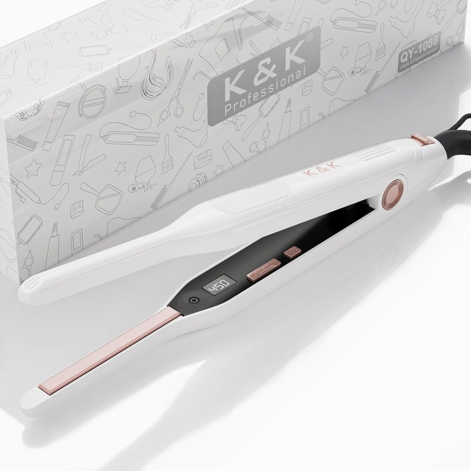 K&K Plancha pequeña de pelo corto, plancha plana mejorada para bordes, alisadores para corte Pixie, retoques y flequillo, pantalla digital, placa