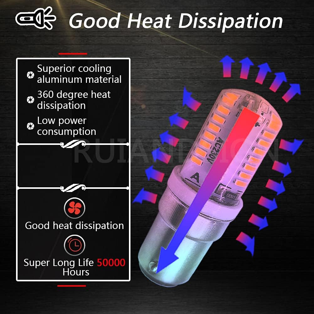 Ruiandsion BA15D Bombillas LED 230 V CA Bombilla base de bayoneta doble 3014 64SMD chips blanco cálido para máquina de coser, lámpara de araña, no