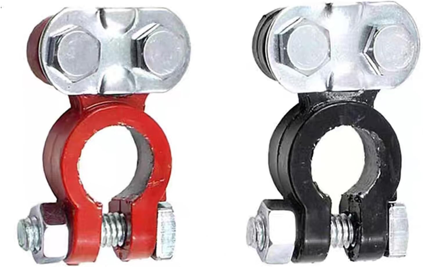 Paquete de 2 terminales superiores y arandelas de poste chapados en zinc, conector de terminal de cable de automóvil, universal para vehículos