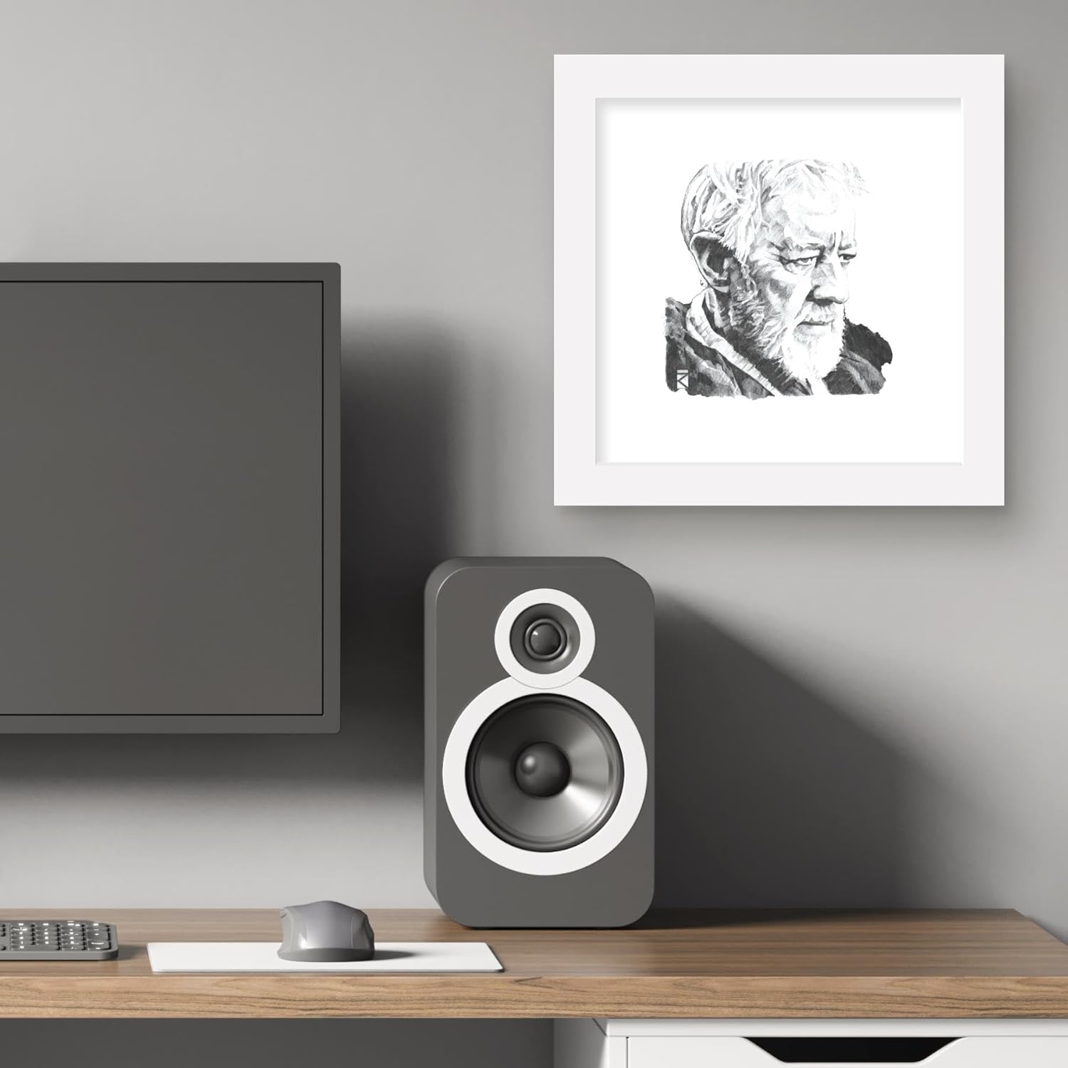 Trends International Gallery Pops Star Wars Saga – Obi-Wan Kenobi Sketch – Arte de pared, versión enmarcada en blanco, 12 x 12 pulgadas