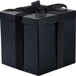 RUSPEPA Caja de regalo de cumpleaños mediana con tapas, cinta y papel de seda, caja de regalo plegable, 1 unidad, 9 x 9 x 9 pulgadas, color negro RUSPEPA Caja de regalo de cumpleaños mediana con tapas, cinta y papel de seda, caja de regalo plegable, 1 unidad, 9 x 9 x 9 pulgadas, color negro