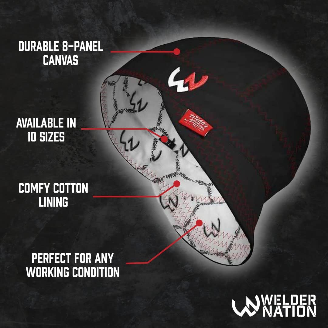 Welder Nation Tapa de soldadura de algodón suave de 8 paneles, 10 onzas, duradera para seguridad y protección durante la soldadura