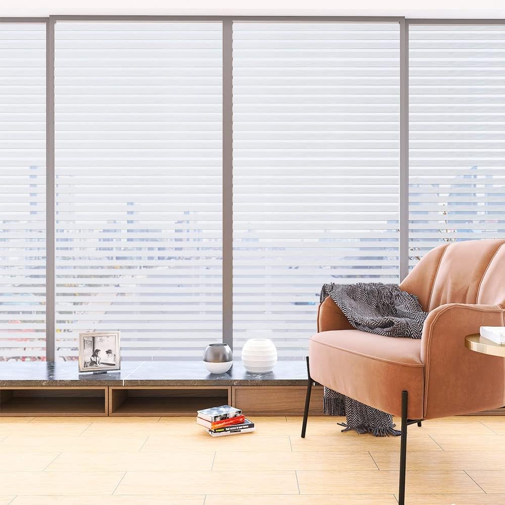 Película esmerilada a rayas para ventana, calcomanía de privacidad para ventana, vinilo decorativo para ventana, protección UV, película estática