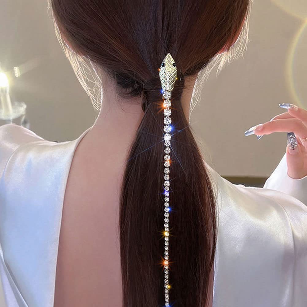 2 cadenas de pelo de serpiente con diamantes de imitación brillantes, diadema de cristal con borla larga, accesorios para el cabello, joyas, pinzas