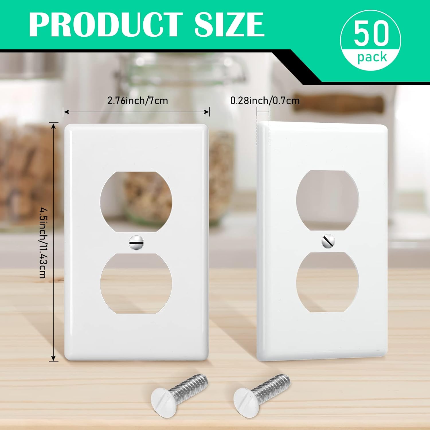 Hoteam Juego de 50 placas de pared dúplex, cubierta de toma de corriente eléctrica de 4.50 x 2.76 pulgadas, tamaño estándar para el hogar, 2 bandas,