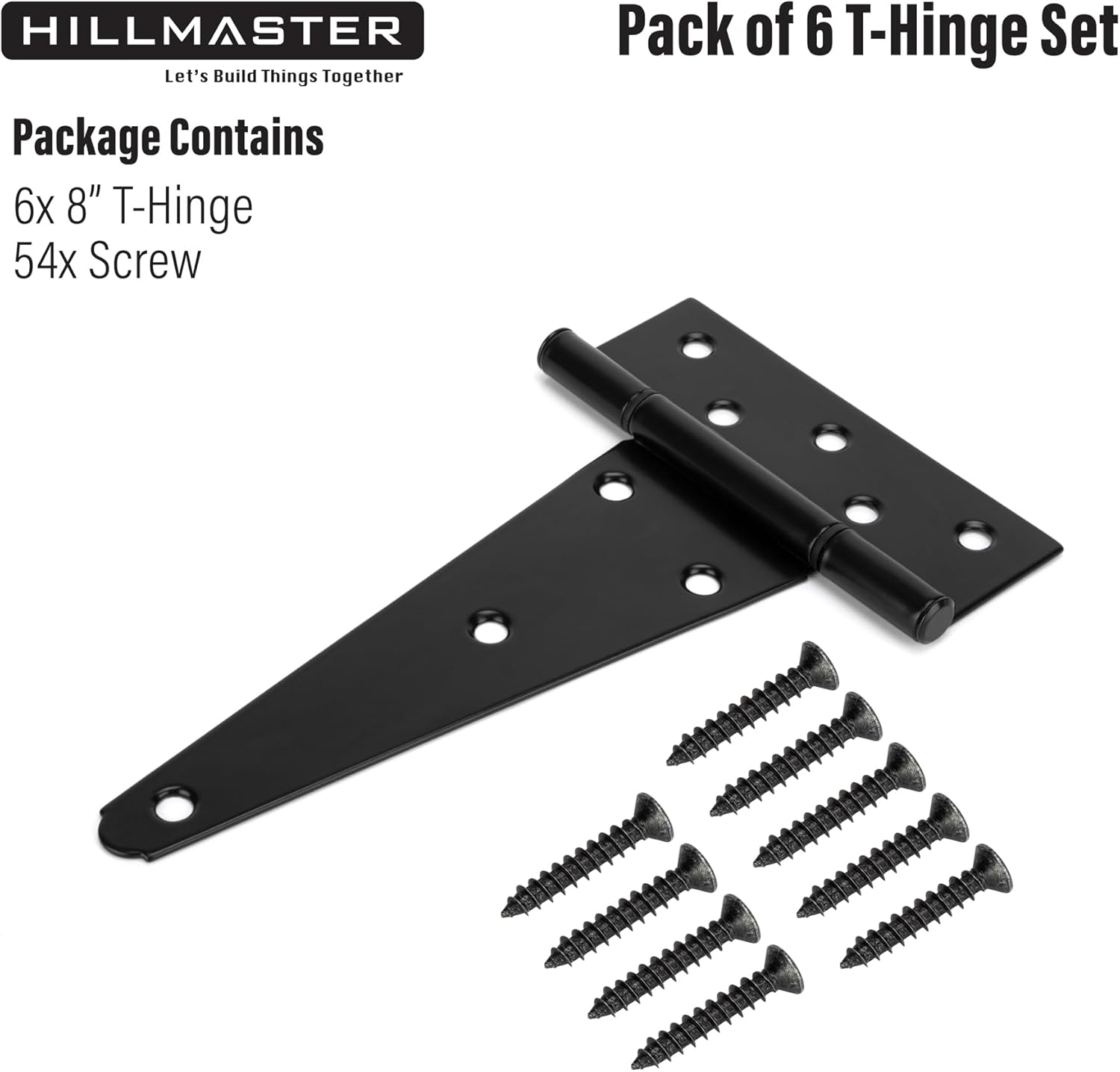 HILLMASTER Correa en T de 8 pulgadas, bisagras de puerta de cobertizo, bisagra negra para cercas de madera, patio, puerta de granero, a prueba de
