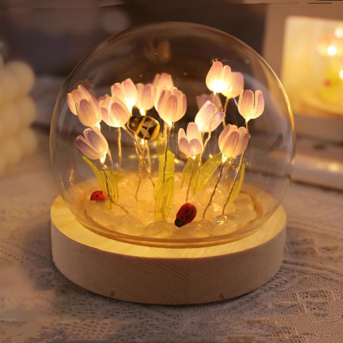 Lámpara de tulipán de noche de flores, luces LED de simulación para bricolaje, 20 flores, atmósfera, lámparas de mesa, decoración de escritorio,