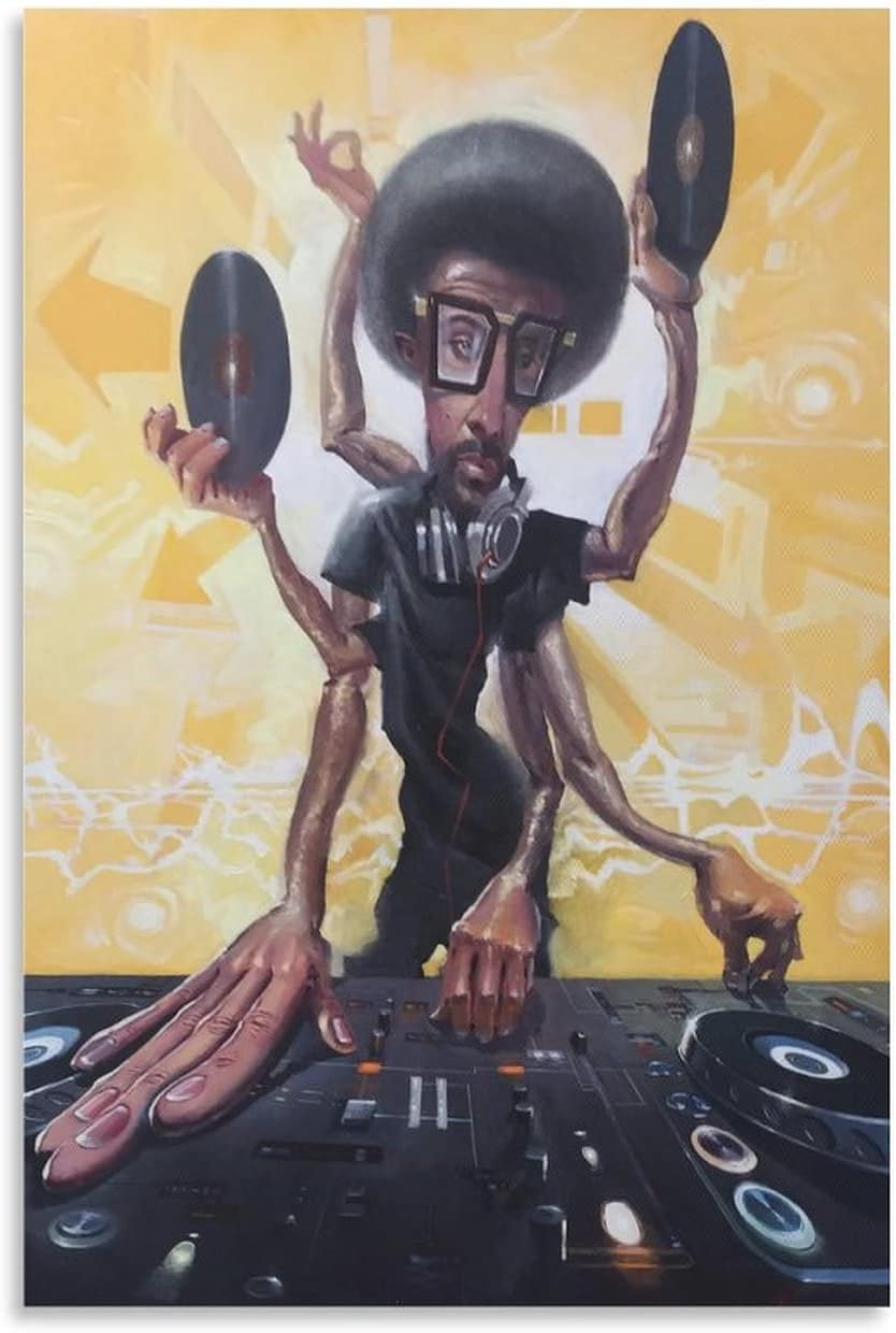 Justin Bua – Póster de arte abstracto negro de DJ de rock, decoración del hogar, póster para colgar en la pared, para dormitorio, pintura