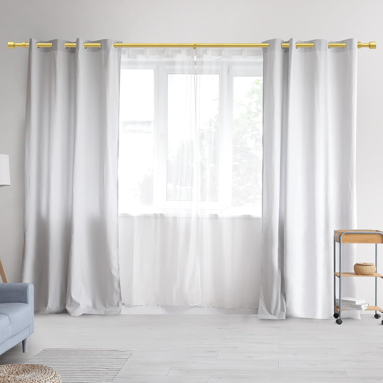Barras de cortina resistentes para ventanas de 66 a 120 pulgadas, diseño moderno M3, dorado, 66-120 pulgadas