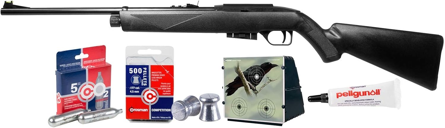 Crosman Rifle de aire 1077 (rifle + pellets, CO2, aceite de pistola de pellets y combo de objetivo)