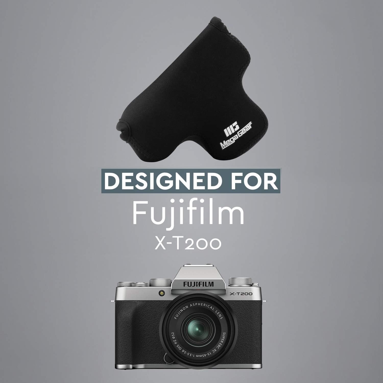 MegaGear MG1887 – Funda de neopreno ultra ligera para cámara compatible con Fujifilm X-T200 (XC15-1.772 in), color negro