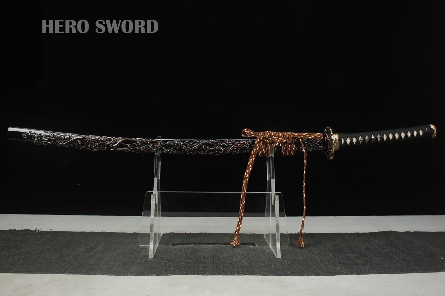 HERO SWORD Katana del Rey Dragón de acero de Damasco forjado a mano, espiga completa, espada samurái real afilada, auténtica arma japonesa,