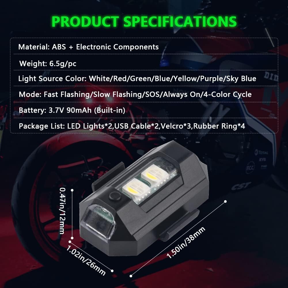 1797 Luces estroboscópicas LED para aviones, drones, motocicletas, bicicletas, coches eléctricos, intermitentes, 7 colores, carga USB, para
