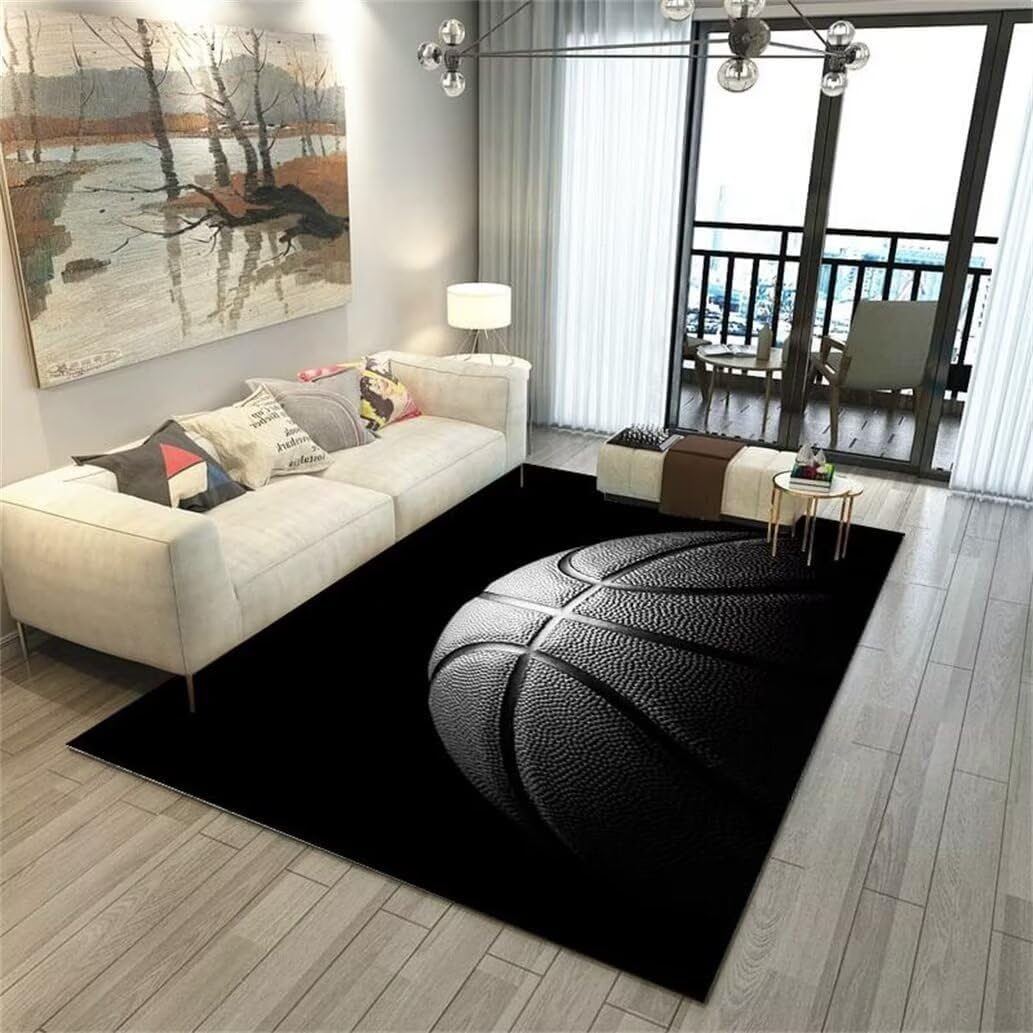 EDUMEYA Alfombra de baloncesto negra para niños, adolescentes, para dormitorio, sala de estar, deportes, tapete antideslizante para el suelo