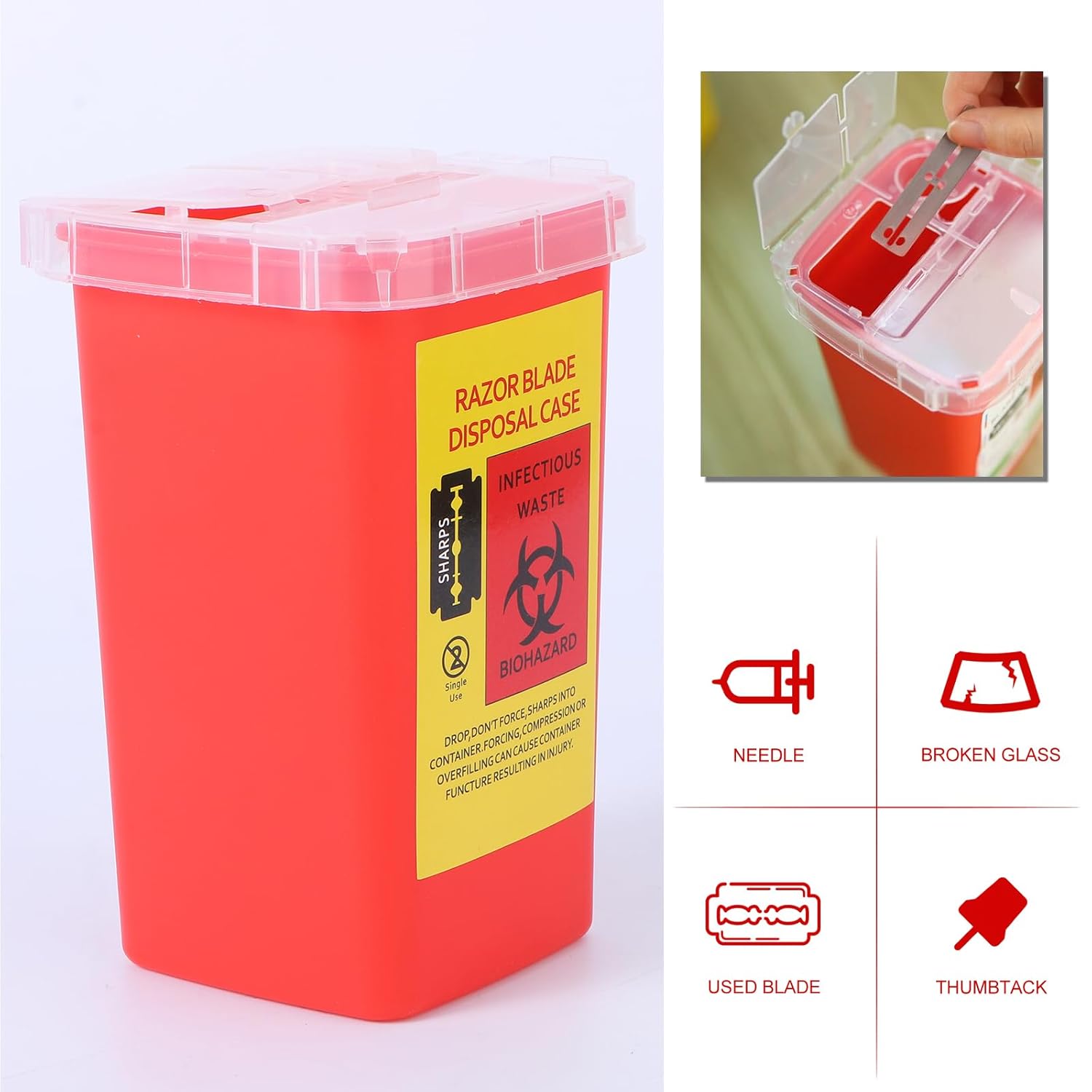 4 unids de plástico para residuos Flip Storage Reciclaje Banco de corte rojo hoja de afeitadora salón aguja cubo de viaje dispensador cuchillas