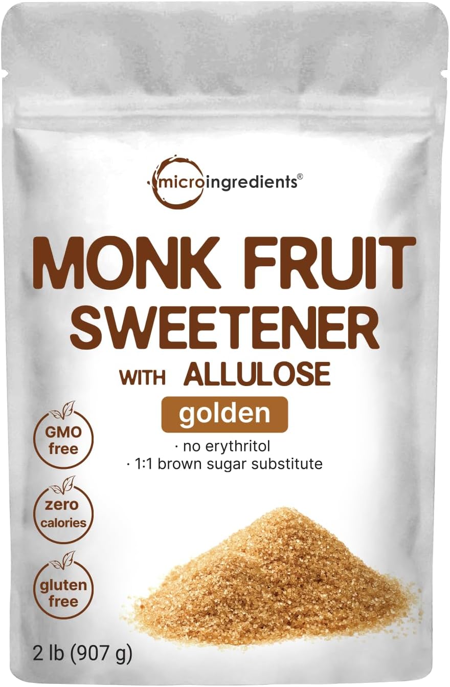 Micro Ingredients Golden Monk – Edulcorante de frutas alulosa, 2 libras, sin eritritol, sin regusto, sustituto de azúcar morena 11, cero calorías,