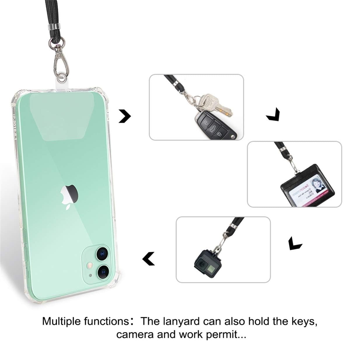 takyu Cordón para teléfono, paquete de 2 cordones para el cuello y 4 almohadillas transparentes, cordón universal de nailon cruzado para teléfono