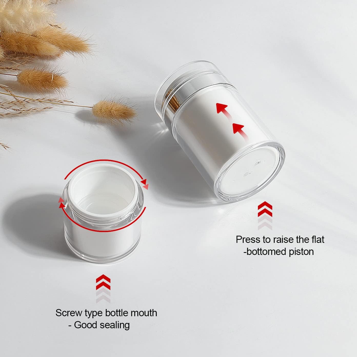 Paquete de 2 tarros de bomba sin aire de 0.5 fl oz  Contenedor de elefante borracho dispensador de bomba hidratante de 0.5 onzas, botellas de bomba