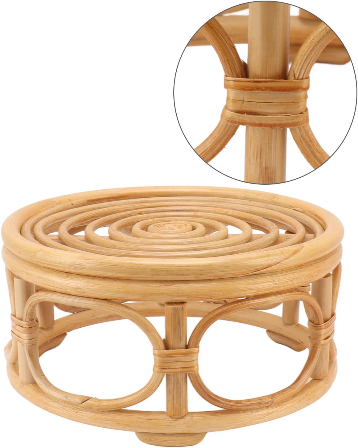 Pequeño soporte redondo bohemio para plantas de ratán para interiores, soporte rústico para plantas de granja, para el hogar, cocina, mesa,