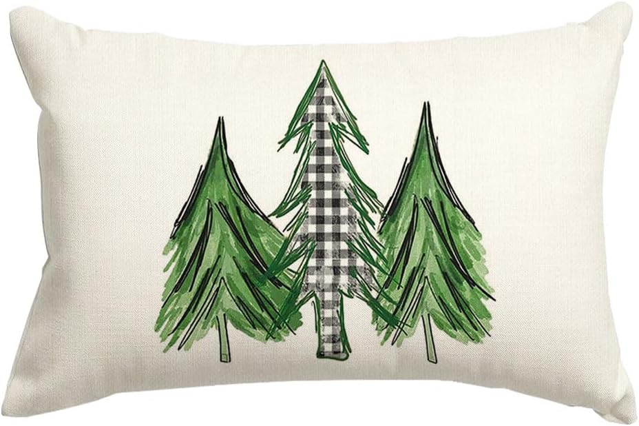 RABUSOFA Fundas de almohada de invierno de 12 x 20 pulgadas, decoraciones navideñas de búfalo a cuadros, fundas de almohada decorativas de invierno,