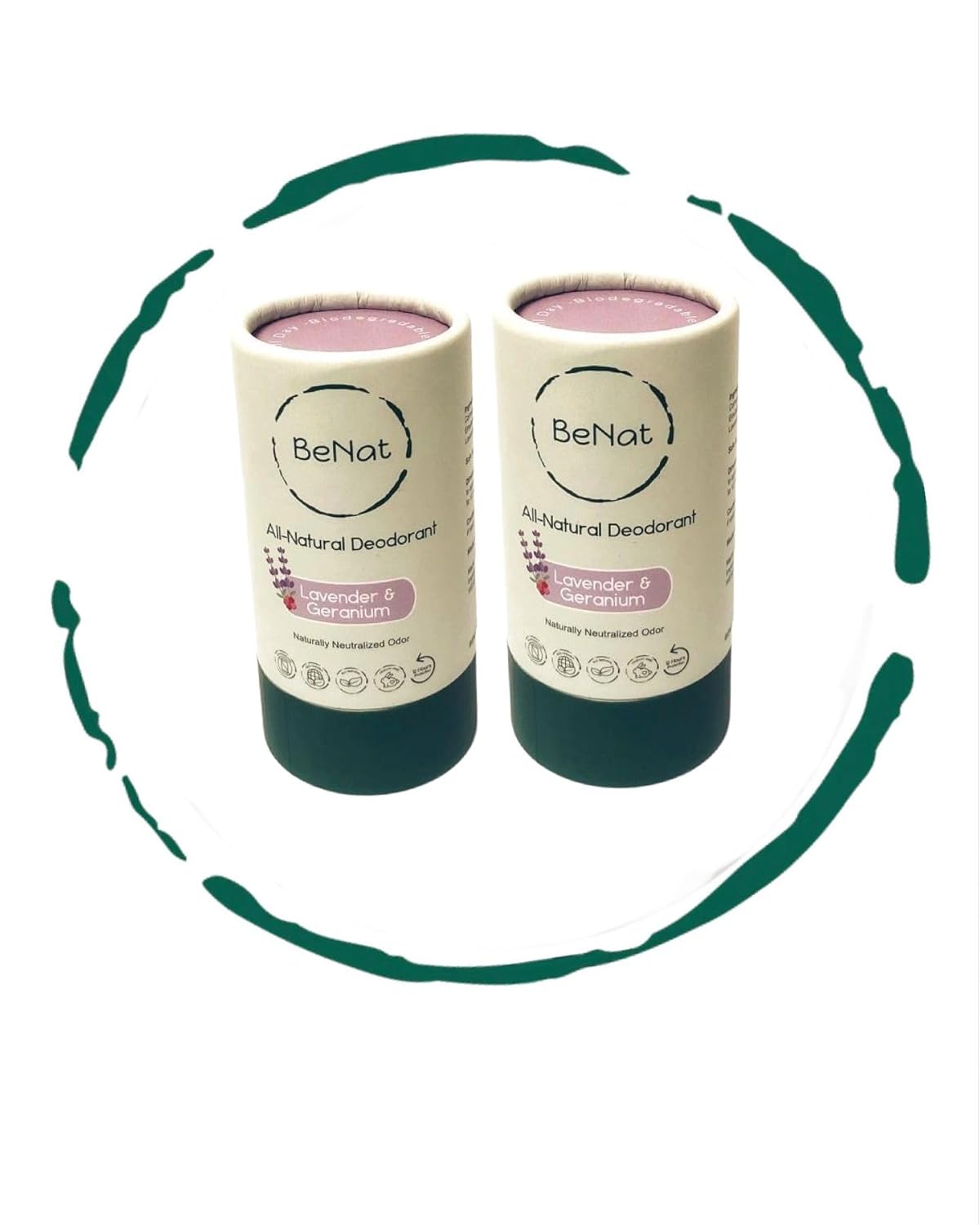 BeNat. Paquete de 2 desodorantes naturales sin plástico para mujeres y hombres, sin lavanda y geranio, sin aluminio, sin gluten y sin crueldad,